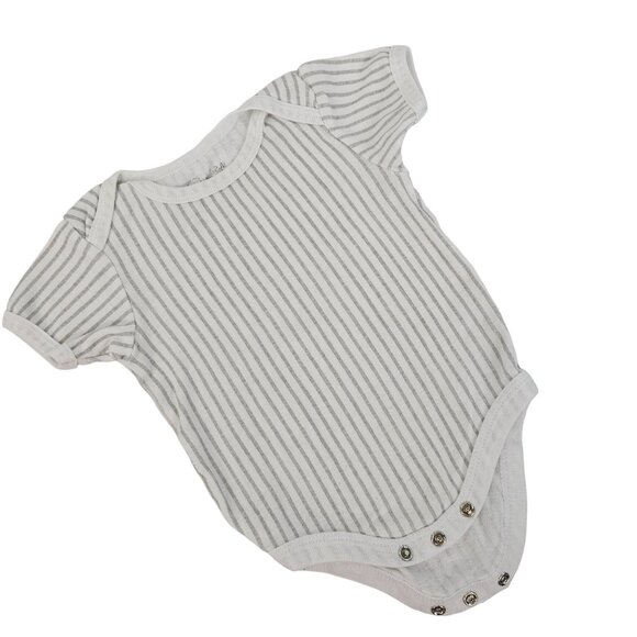Rene Rofe Baby Bodysuit 6-9m One-Piece Short Sleeve Cotton White & Gray Stripes - Picture 1 of 9